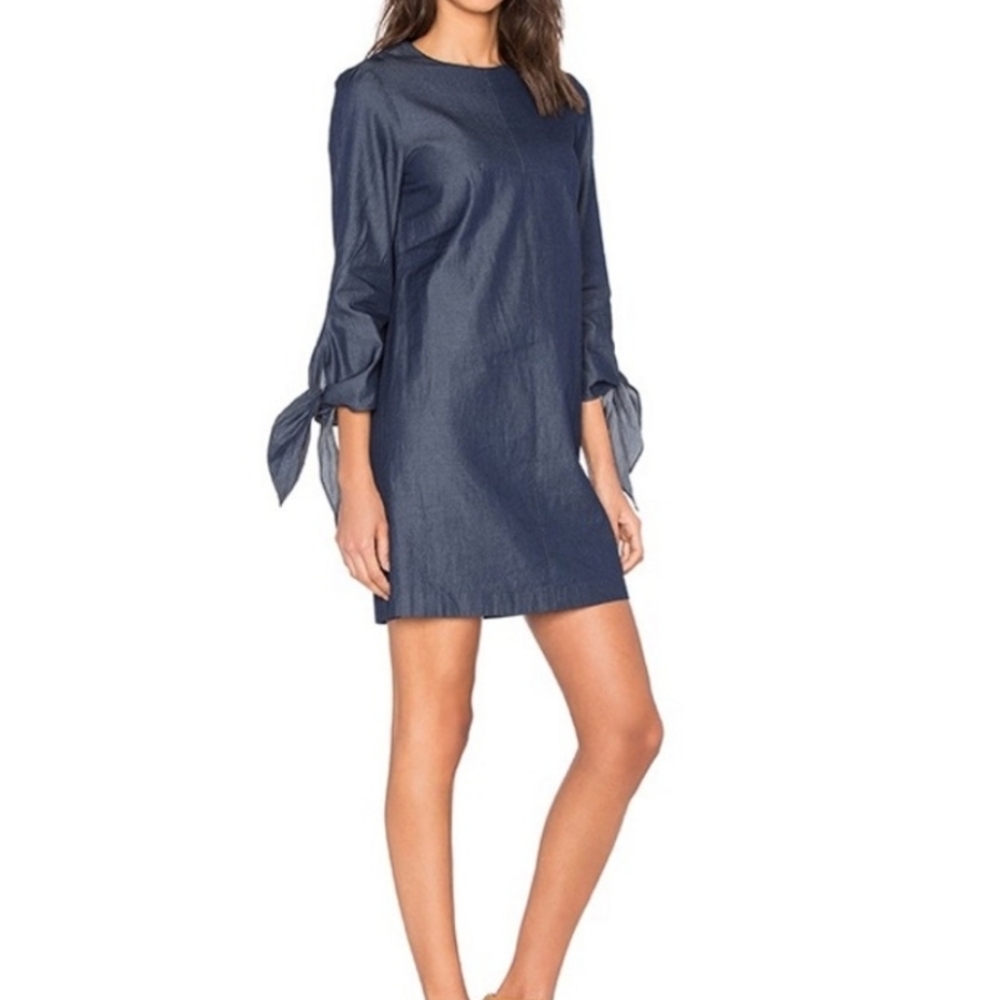 NEW Tibi Blue Chambray Dress Size 6 Tie Sleeve Accent